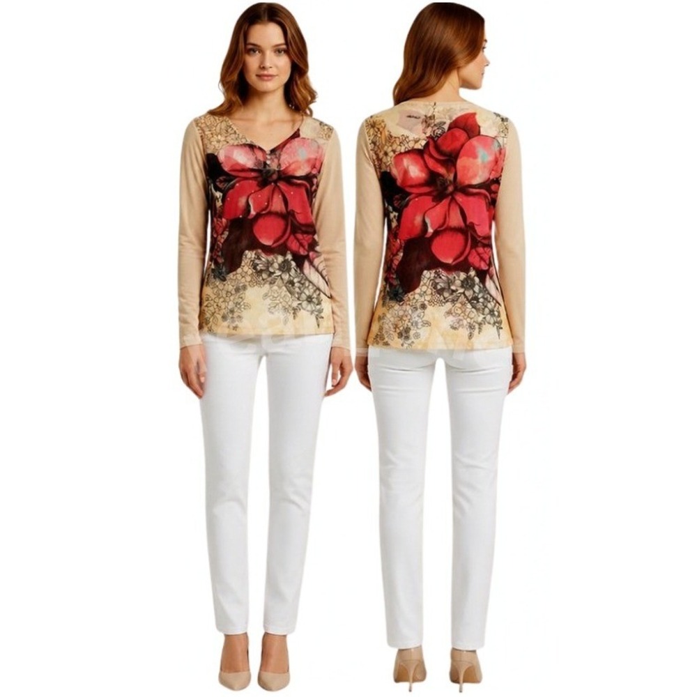 Appropriate Behavior Women's Floral Sheer Lace Buttons Long Sleeve Shirt S (4-6)